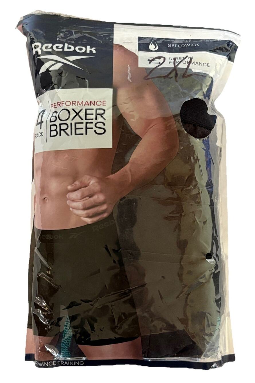 4 Pack Reebok® Men's  Boxer Briefs Speedwick Performance Black 2XL